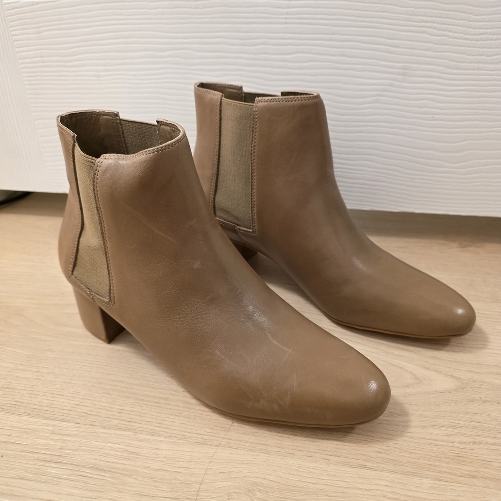 Rebecca Allen Tan Leather Block Heel Chelsea The Bootie‎ Ankle Boots Size 10M